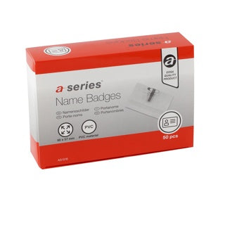 A-SERIES Namensschild AS1516 50 Stück mit Kombiklemme 90 x 57 mm transparent