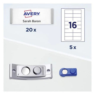 AVERY ZWECKFORM Namenschilder polar® inkl. Zubehör mit Magnet 20 Stück 80 x 34 mm edelstahl