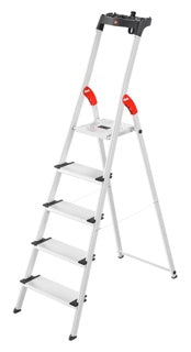 HAILO Stehleiter L80 ComfortLine 5 XXL-Stufen mit Anti-Rutsch-Riffelung silber