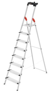 HAILO Stehleiter L80 ComfortLine 8 XXL-Stufen mit Anti-Rutsch-Riffelung silber