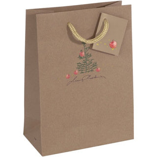 SIGEL Geschenktasche Christmas with apples Gr. S mit Griff und Anhänger braun