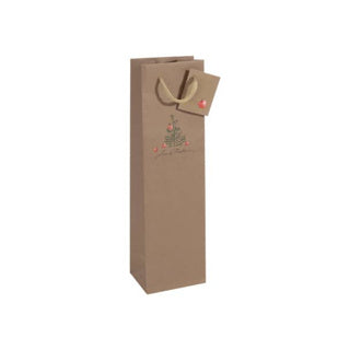 SIGEL Flaschen-Geschenktasche Christmas with apples mit Griff und Anhänger braun