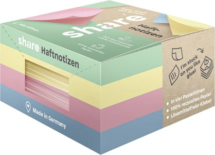 SHARE Haftnotizen 400 Blatt 75 x 75 mm pastellfarben