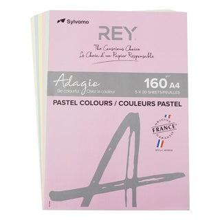 REY Kopierpapier Adagio 5x 20 Blatt DIN A4 160 g/m² Pastellfarben sortiert