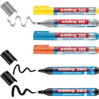EDDING Flipchartmarker 380. 383. 385 6 Stück mit Keil-. Rund- und Pinselspitze 1-5 mm sortiert
