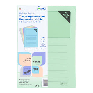 ÖKI Ordo-Mappen 10 Stück DIN A4 mit Sichtfenster 120 g/m² Pastellfarben sortiert