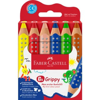FABER-CASTELL Buntstifte Grippy 6 Stück weich 10 mm farbig sortiert