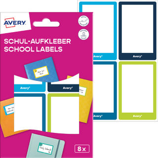 AVERY ZWECKFORM Schulaufkleber SCHOOL8G 8 Stück mit Farbrahmen permanent 46 x 68 mm weiß