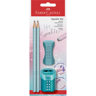 FABER-CASTELL Schreibset Sparkle Grip B im Blister metallic ocean