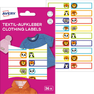 AVERY ZWECKFORM Textilaufkleber ETVET36A 36 Stück 45 x 13 mm Tiere