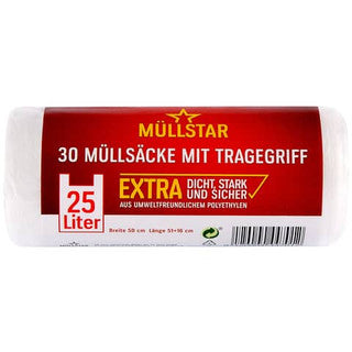 MÜLLSTAR Müllsäcke mit Tragegriff 30 Stück 25 Liter 10 my weiß