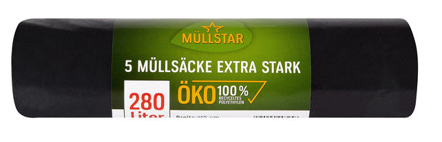 BEFIX Müllsäcke ÖKO extrastark 5 Stück 280 Liter 60 my schwarz