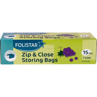 FOLISTAR Mehrzweck- und Tiefkühlsäcke mit Zippverschluss 15 Stück 17 x 21 cm 1 Liter glasklar