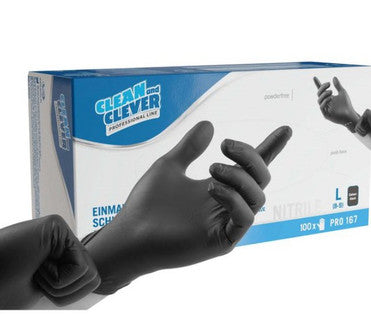 CLEAN AND CLEVER Einweghandschuhe Nitril 100 Stück PRO167 L schwarz
