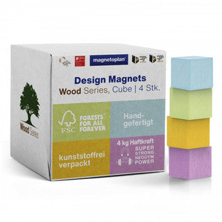 MAGNETOPLAN Design Holzmagnete CUBE 4 Stück 20 x 20 x 20 mm aus Birke farblich sortiert