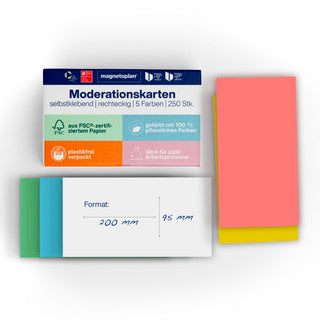 MAGNETOPLAN Moderationskarten 250 Stück selbstklebend 200 x 100 mm farblich sortiert