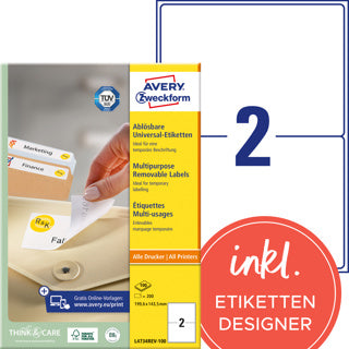 AVERY ZWECKFORM Universaletiketten L4734REV-100 200 Stück ablösbar 199.6 x 143.5 mm weiß
