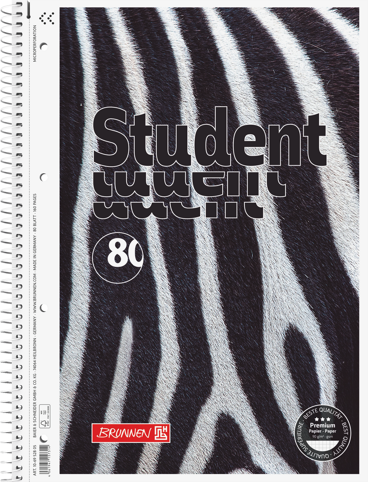Brunnen - Collegeblock Premium Student „Zebra“ - A4, kariert, 80 Blatt, braun/schwarz (Kopie)
