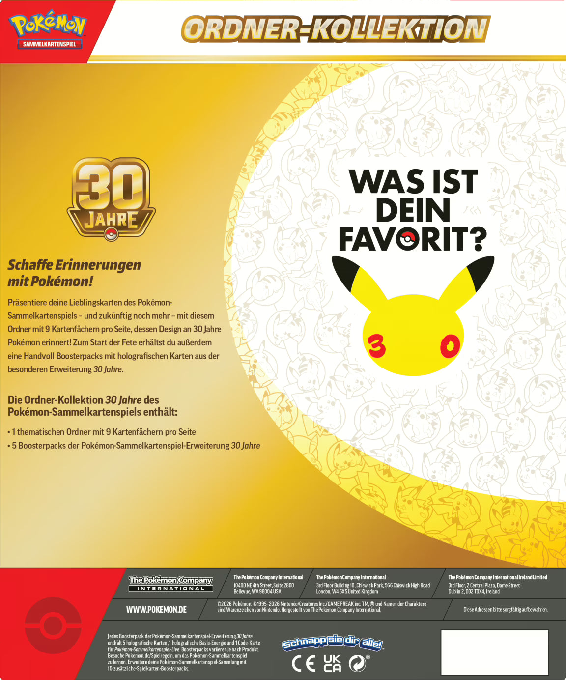 Pokémon 30 Jahre Edition Ordner Kollektion VORBESTELLUNG!! - Erstausgabe ab 16.09.2026